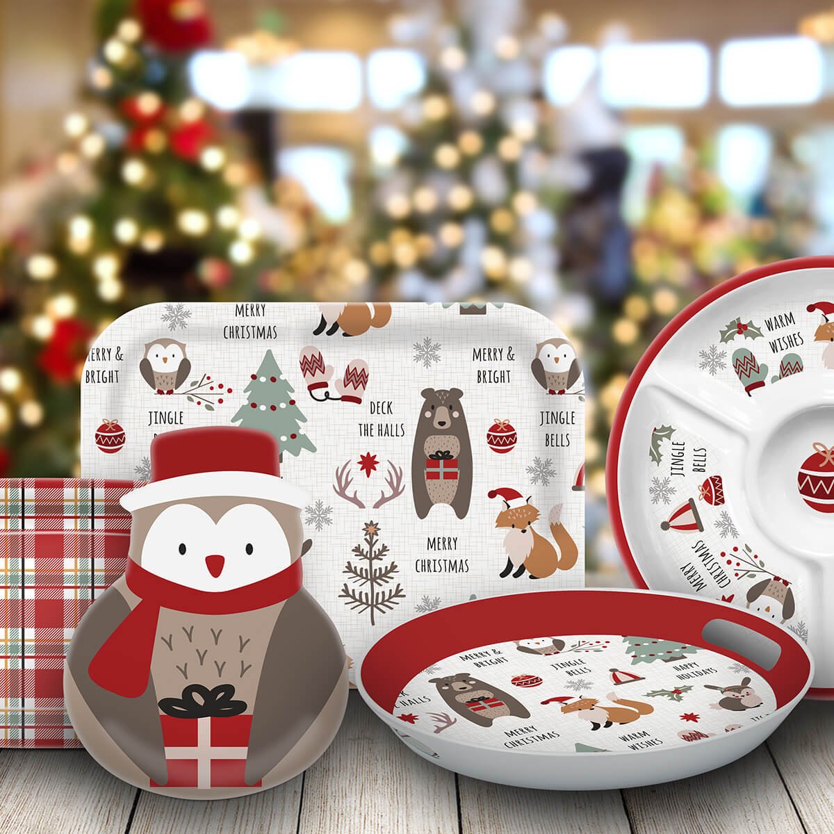 Charola para Postres de 26 Cm de Melamina con Diseño de Buho - Warm Wishes Stephan Roberts Home Collecton