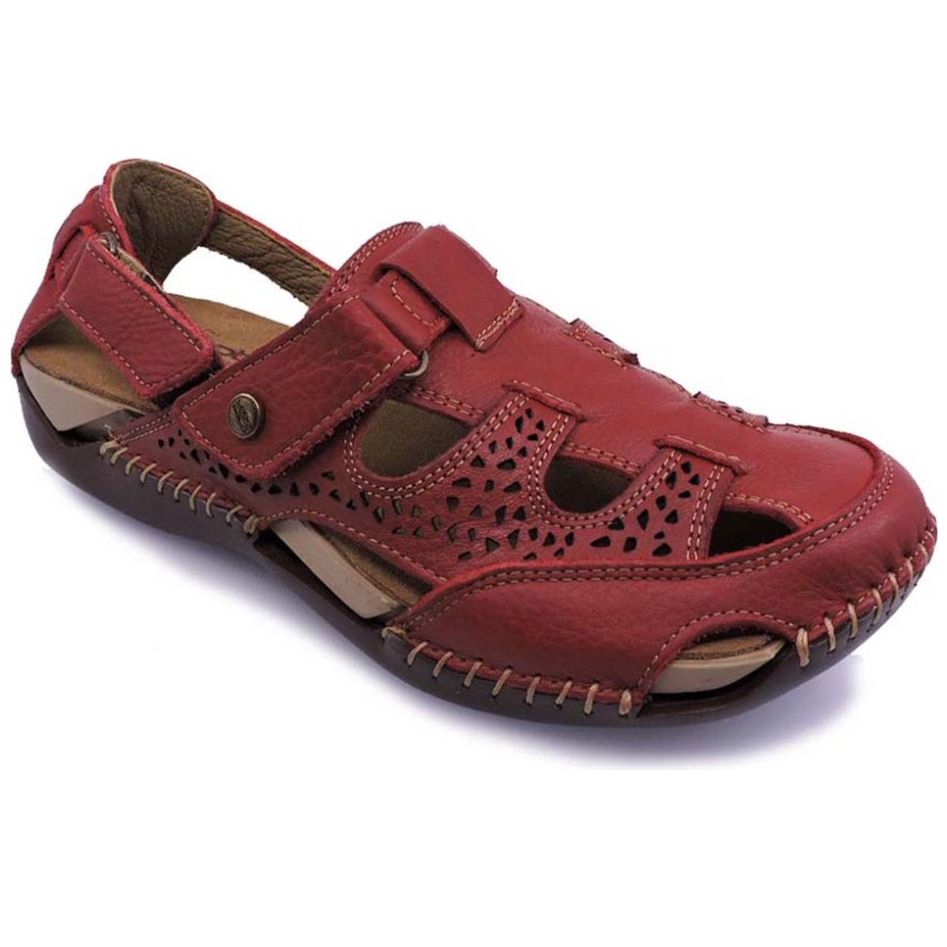 Sandalia Roja de Confort con Velcro Lobo Solo