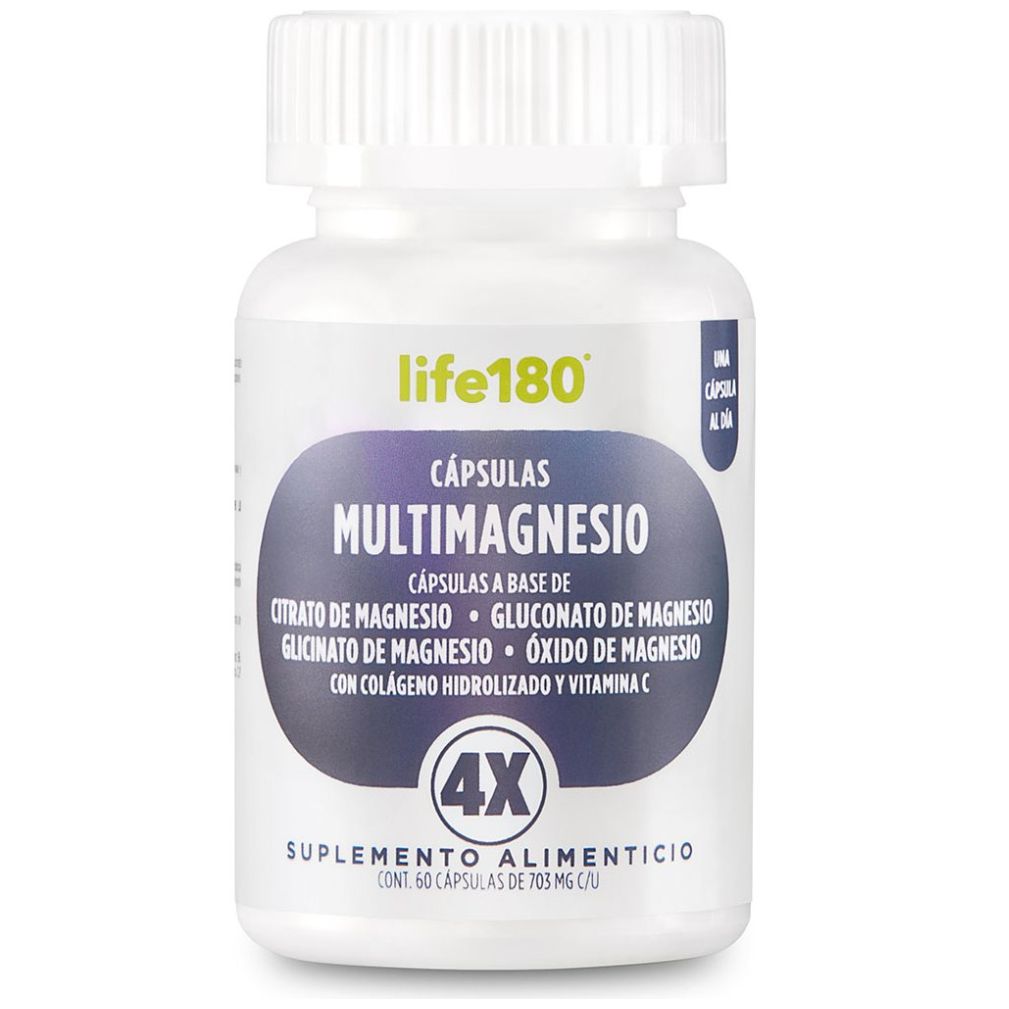 Multimagnesio (4 Fuentes) + Vitamina C (60 Capsulas) Life 180