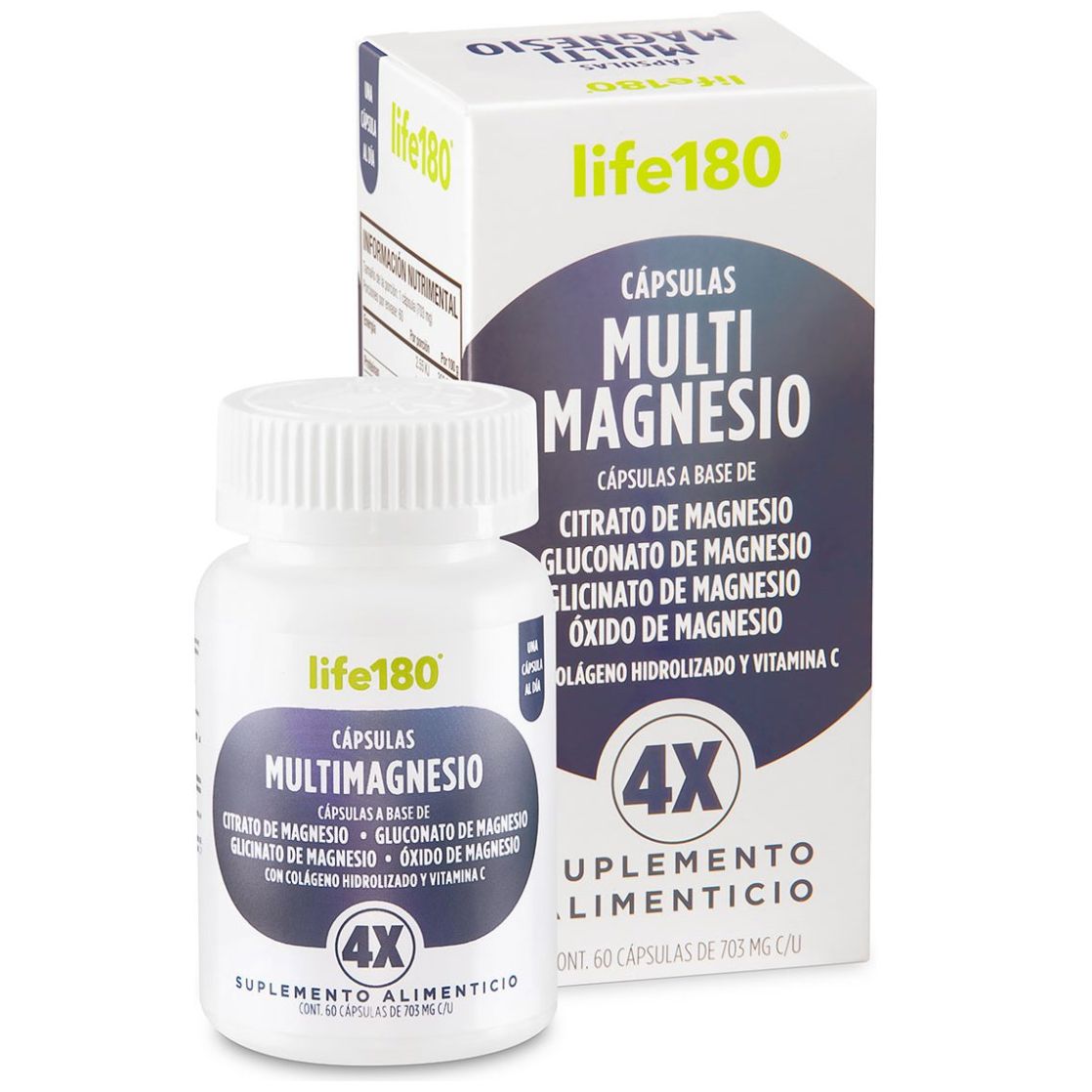 Multimagnesio (4 Fuentes) + Vitamina C (60 Capsulas) Life 180