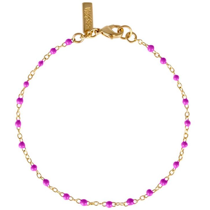 Pulsera en Dorado con Cadena de Bolitas Esmaltadas Color Magenta Mossimo