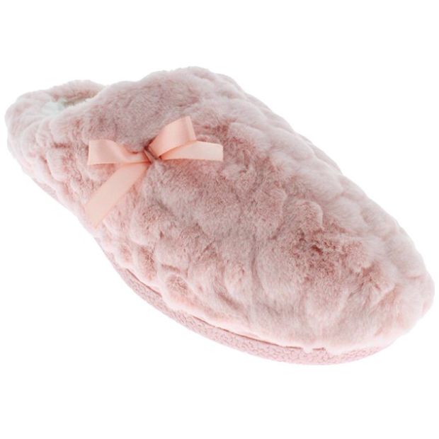 Pantufla Destalonada Afelpada con Moño Rosa Comfort Fit