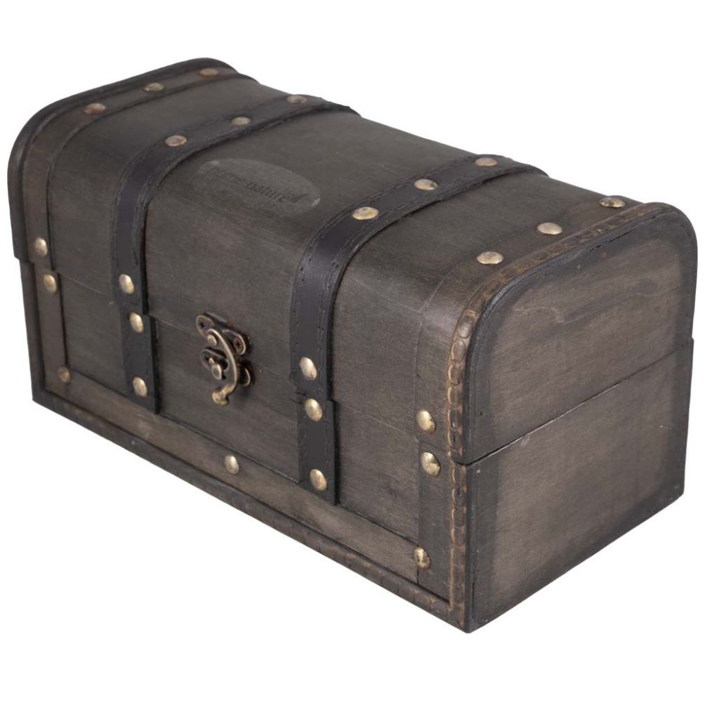Home Nature Baúl Grande de Madera Color Gris 25X13X13 Cm