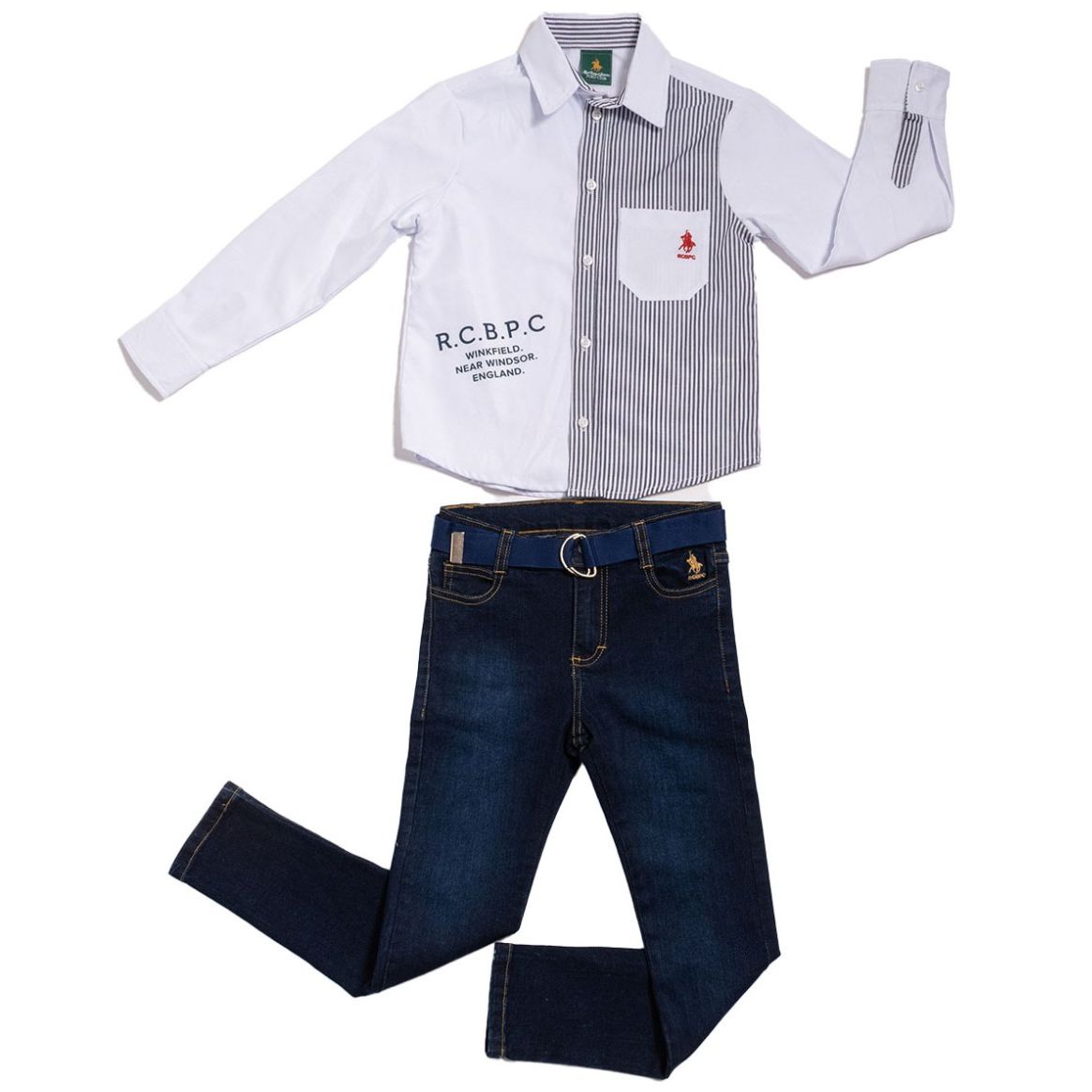 Calça jeans e camisa social hot sale para bebe