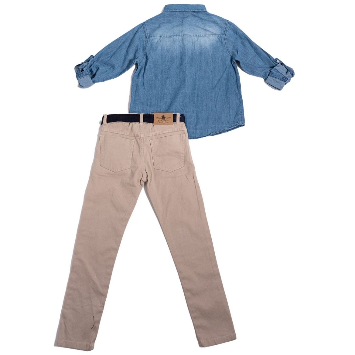 Conjunto para Niño 2 Piezas Camisa Manga Larga Mezclilla Pantalón Gabardina Cinturón  Royal Polo Club