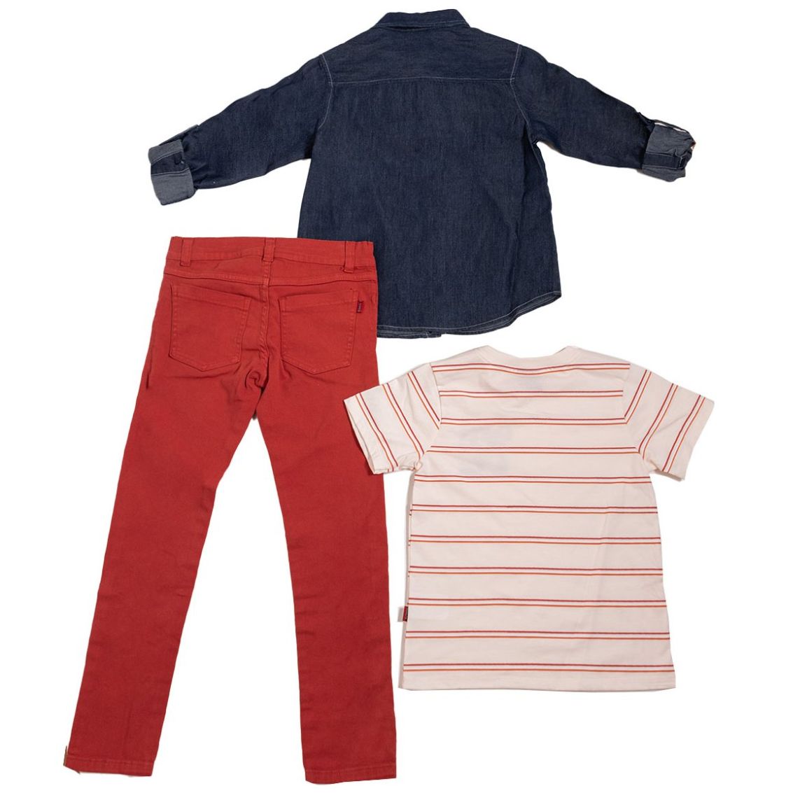 Conjunto para Niño 3 Piezas Camisa Manga Larga Mezclilla Playera Manga Corta Pantalón Gabardina Snoopy