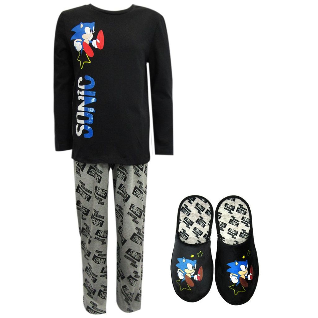 Pijama Sonic Playera Manga Larga Pantalón Y Pantufla con Estampado para Niño