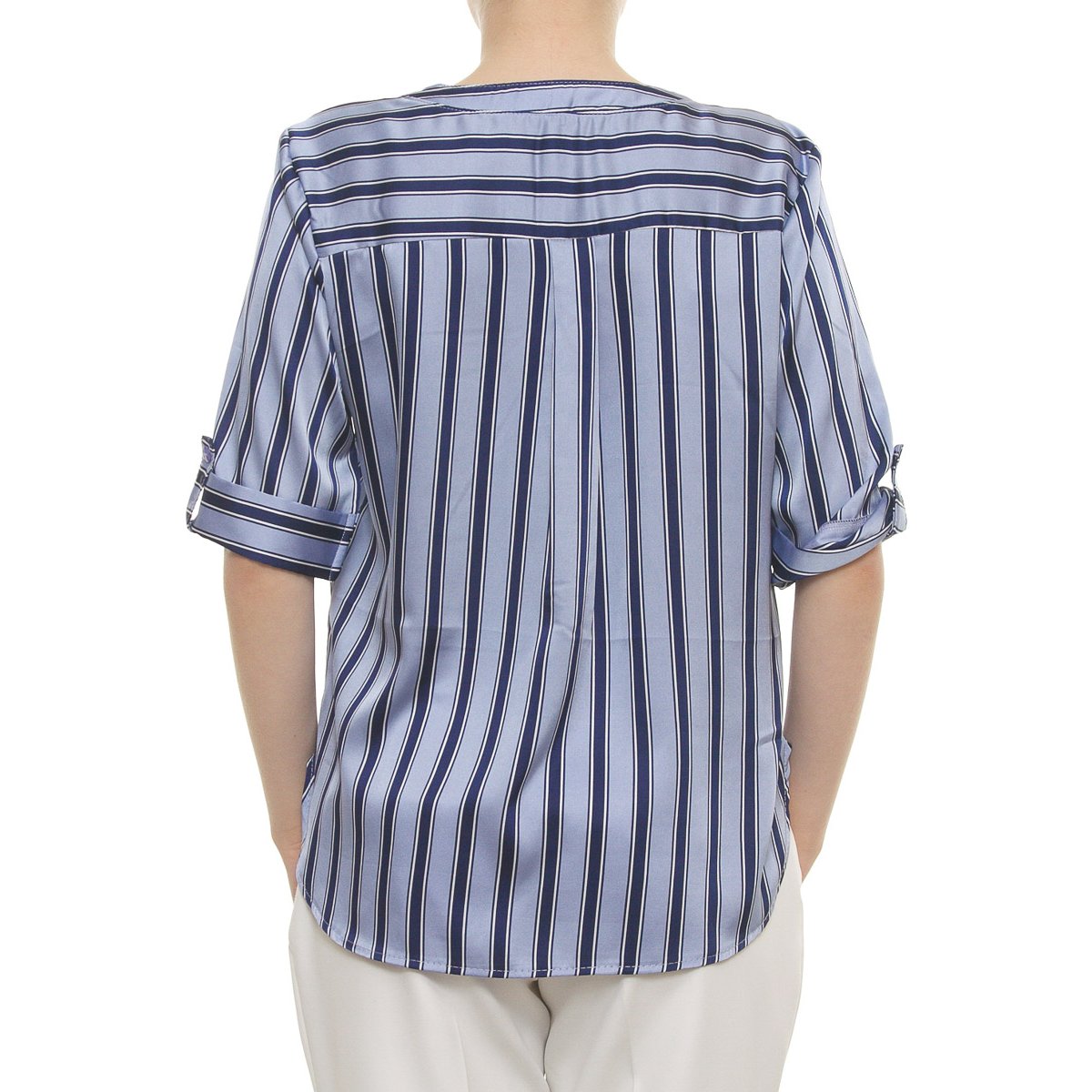 Blusa Estampado a Rayas Manga 3/4 Cuello Mao para Dama Life Styler