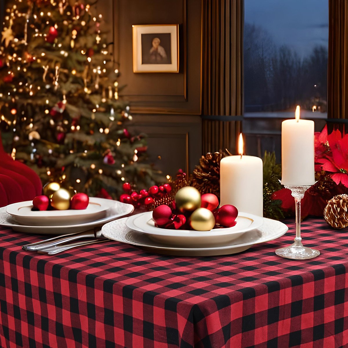 Home Nature Navidad Mantel Cuadros Rojo/negro 150X250Cm