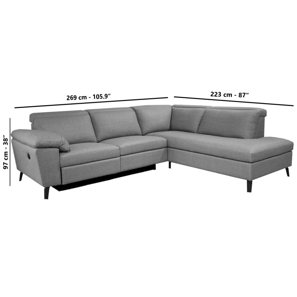 Sala Modular 2 Piezas Derecha Duster Tela Gris Liz