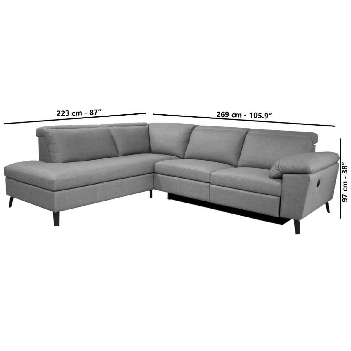 Sala Modular 2 Piezas Izquierda Duster Tela Gris Liz