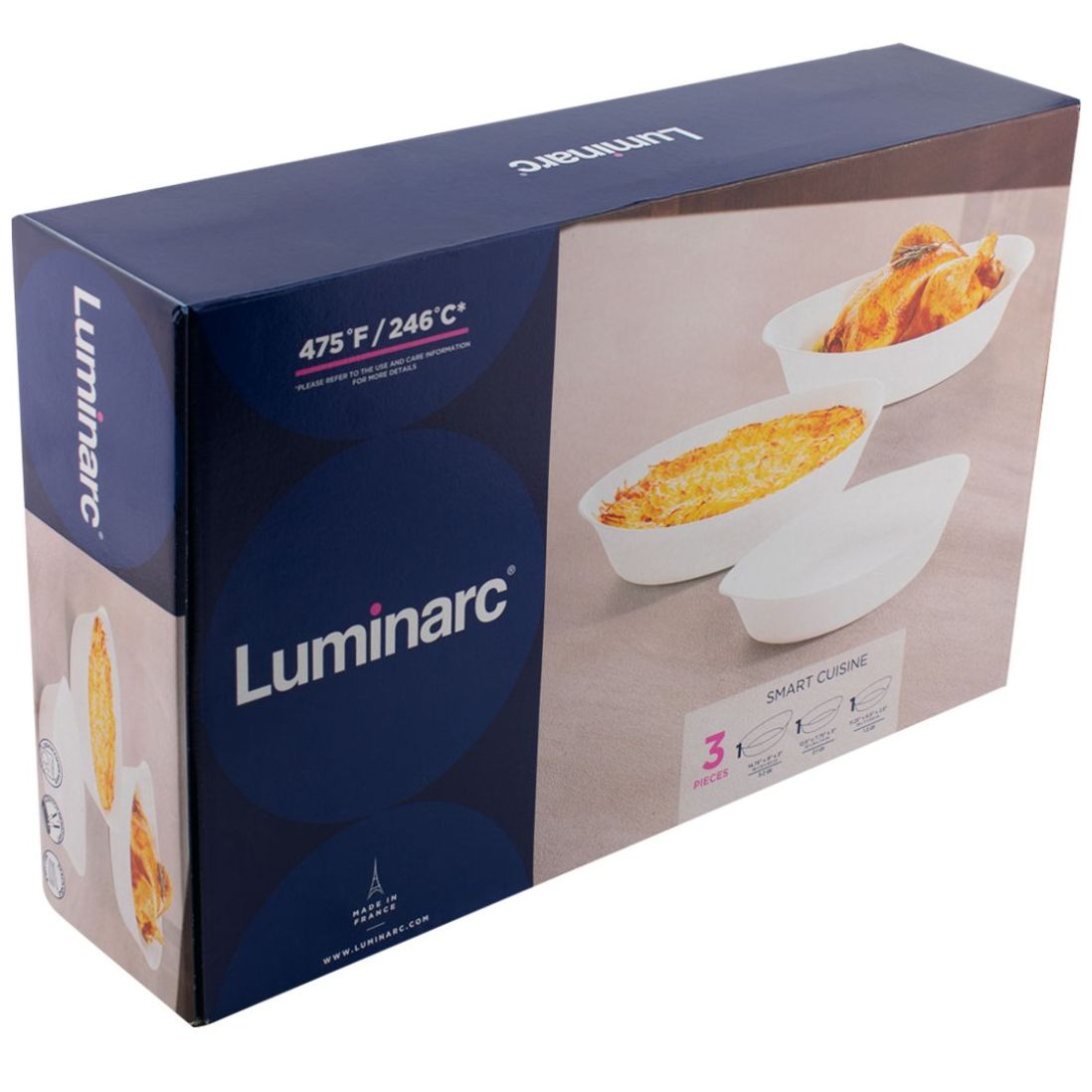 Set 3 Refractarios Ovalados Vidrio Blanco Luminarc