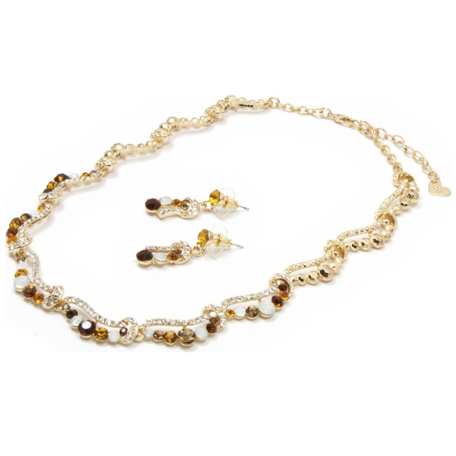 Juego Collar Y Aretes 1H Ondulado con Círculos Roxxy Bijoux