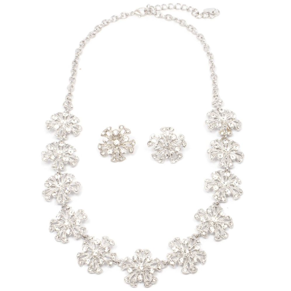 Juego Collar Y Aretes 1H con Flores Roxxy Bijoux