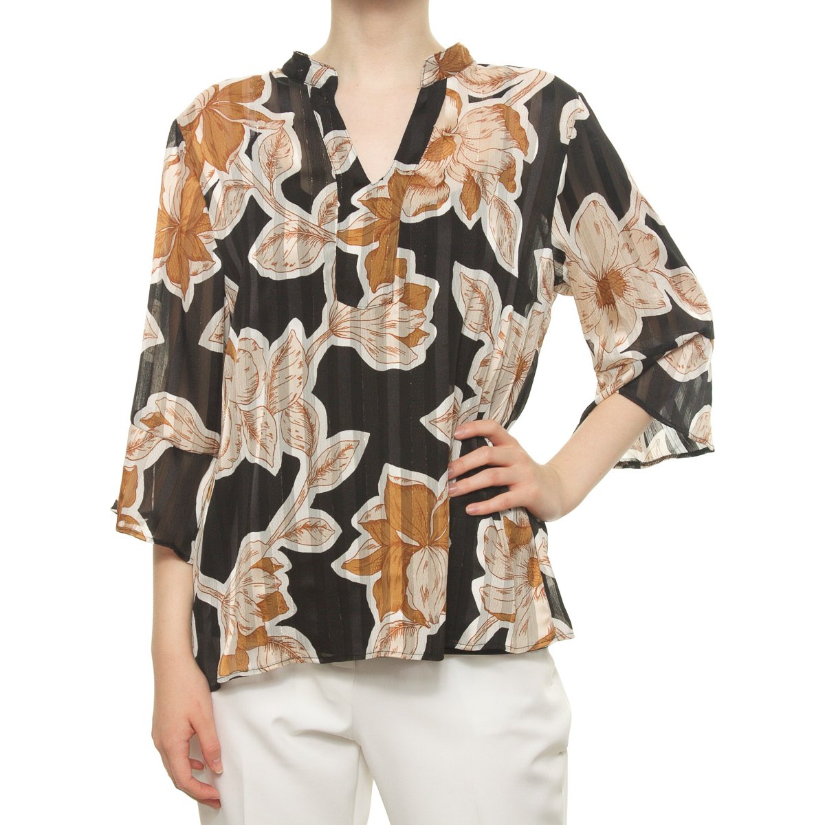 blusa cuello v manga 3 4