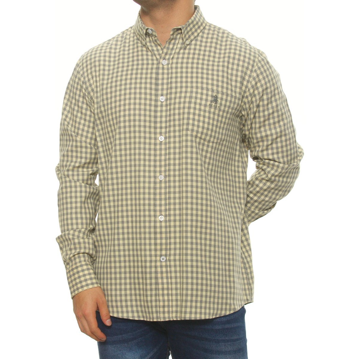 Camisa Casual Estampada Cuadros Manga Larga para Hombre Polo Club