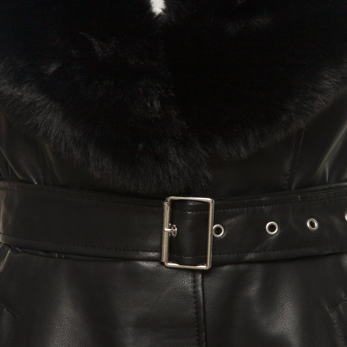 Chamarra Larga con Peluche de Pu para Dama London Rock