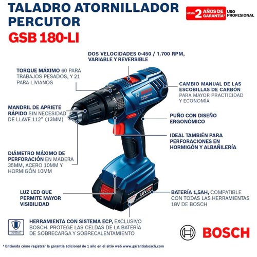Taladro Atornillador Rotomartillo Inalámbrico 18v 1 Bateria BOSCH  06019K31G1