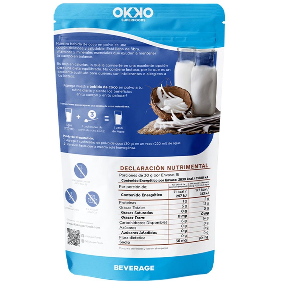  Bebida de Coco en Polvo Okko 480G