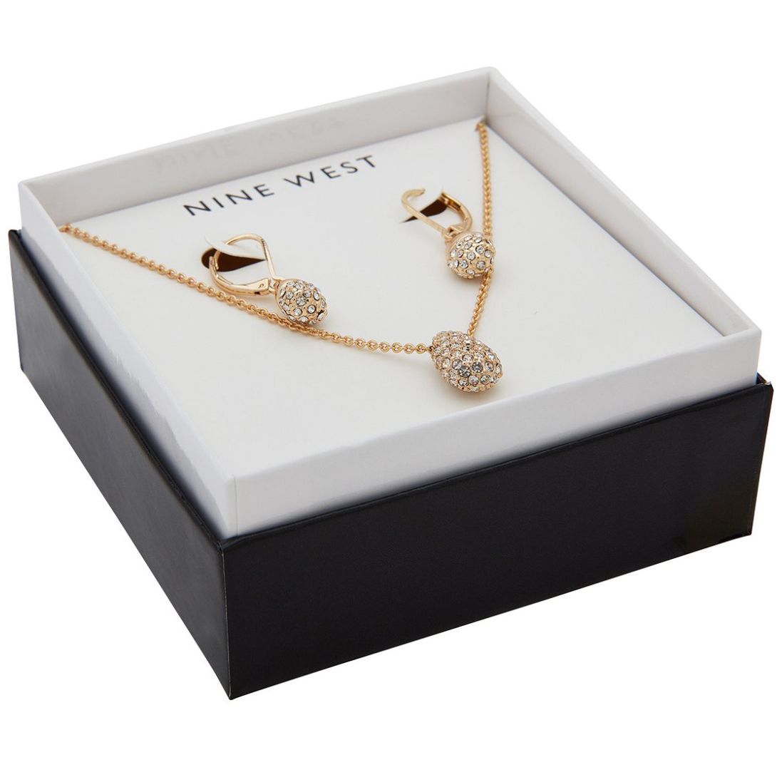Box Set Collar Y Aretes Marca Nine West Color Dorado Acabado Brillante