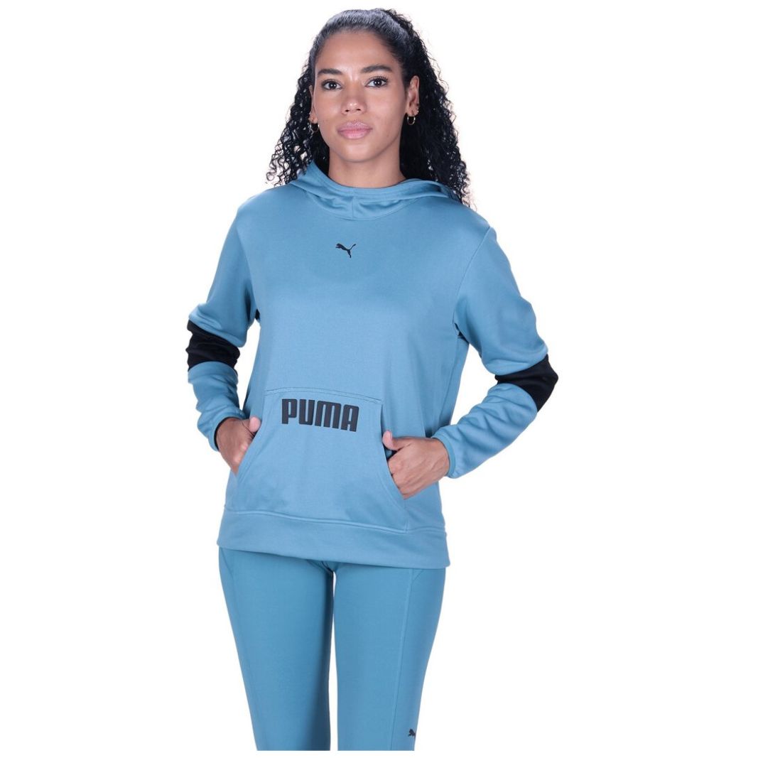 PUMA Sudadera clásica de manga abombada para mujer, color azul niebla