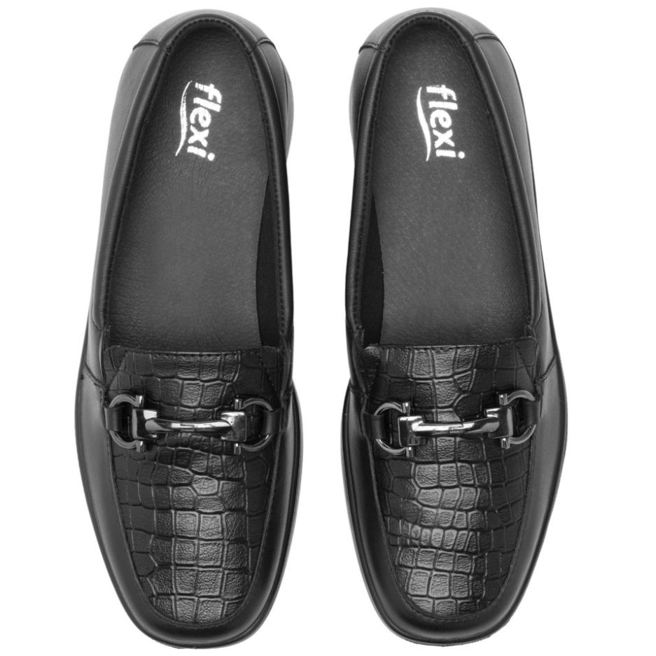 Mocasín Casual Confort Croco Negro para Mujer Flexi