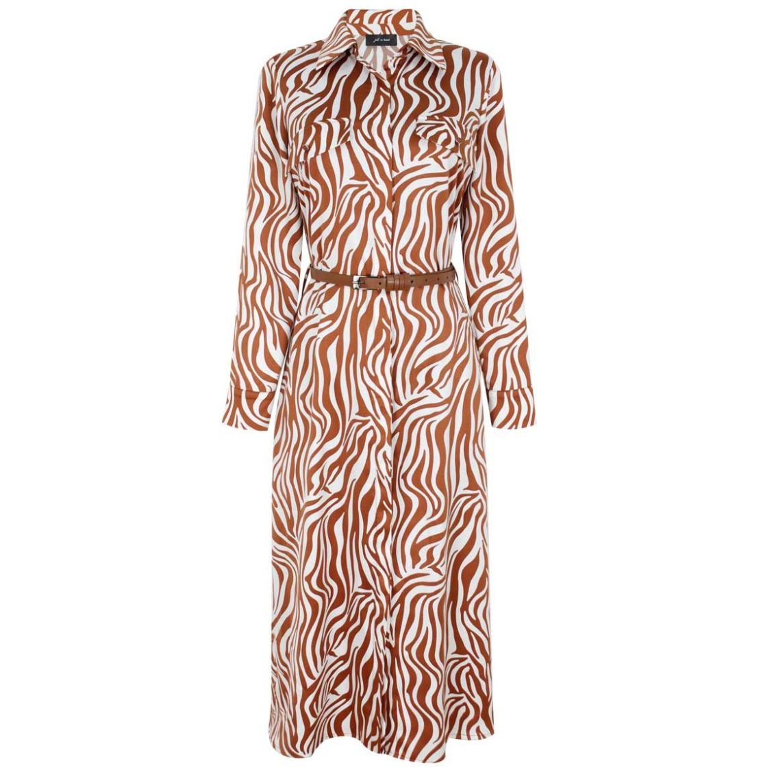 Vestido Just By Basel Manga Larga Cuello Camisero Diseño: Estampado Cebra con Cinturón