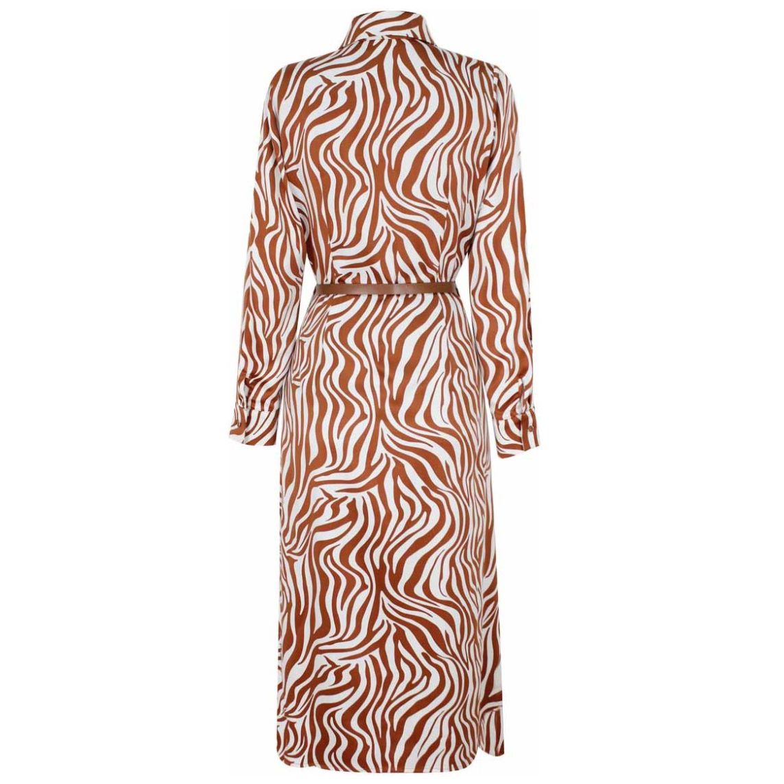 Vestido Just By Basel Manga Larga Cuello Camisero Diseño: Estampado Cebra con Cinturón