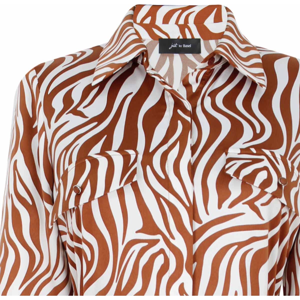 Vestido Just By Basel Manga Larga Cuello Camisero Diseño: Estampado Cebra con Cinturón