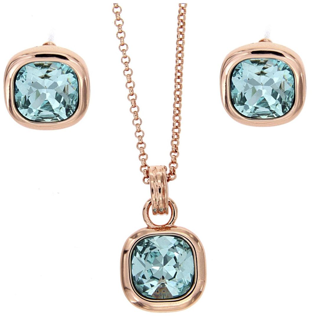 Juego de Aretes + Dije + Cadena Mariposa Aquamarina Camila Madrid