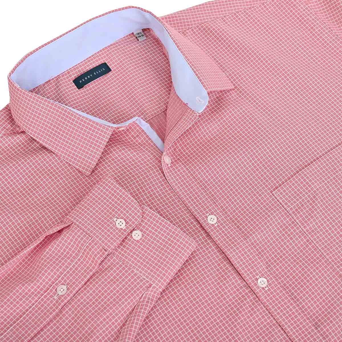 Camisa Perry Ellis Manga Larga Minicuadros para Hombre Plus