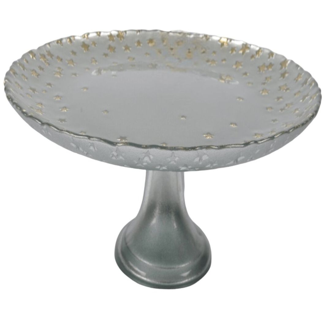 Plato Vidrio Pastelero Starry Detalle Dorado 32 Cm Home & Details