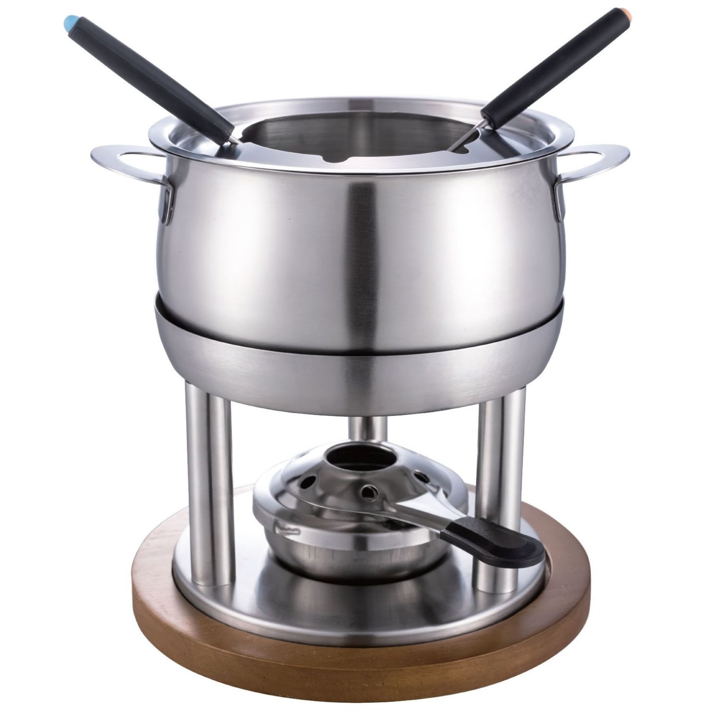 Set de Fondue de Acero Inoxidable con Base Madera