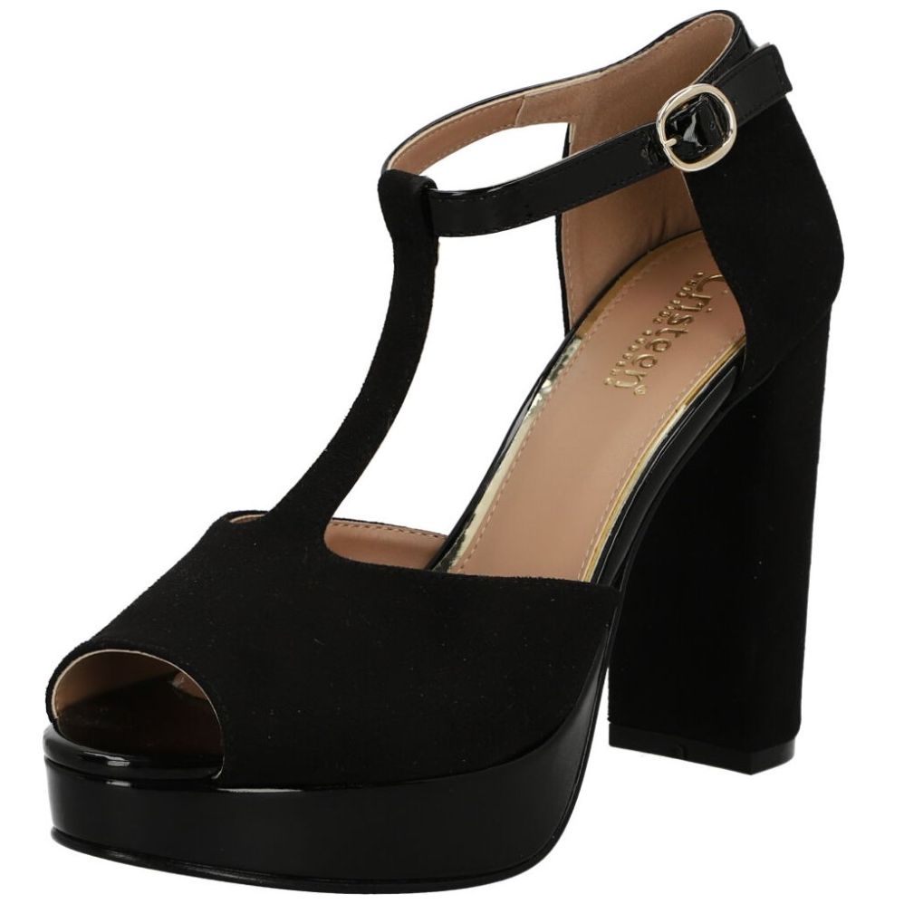 Sandalia Plataforma con Ajuste en T Negro Cristeen para Mujer