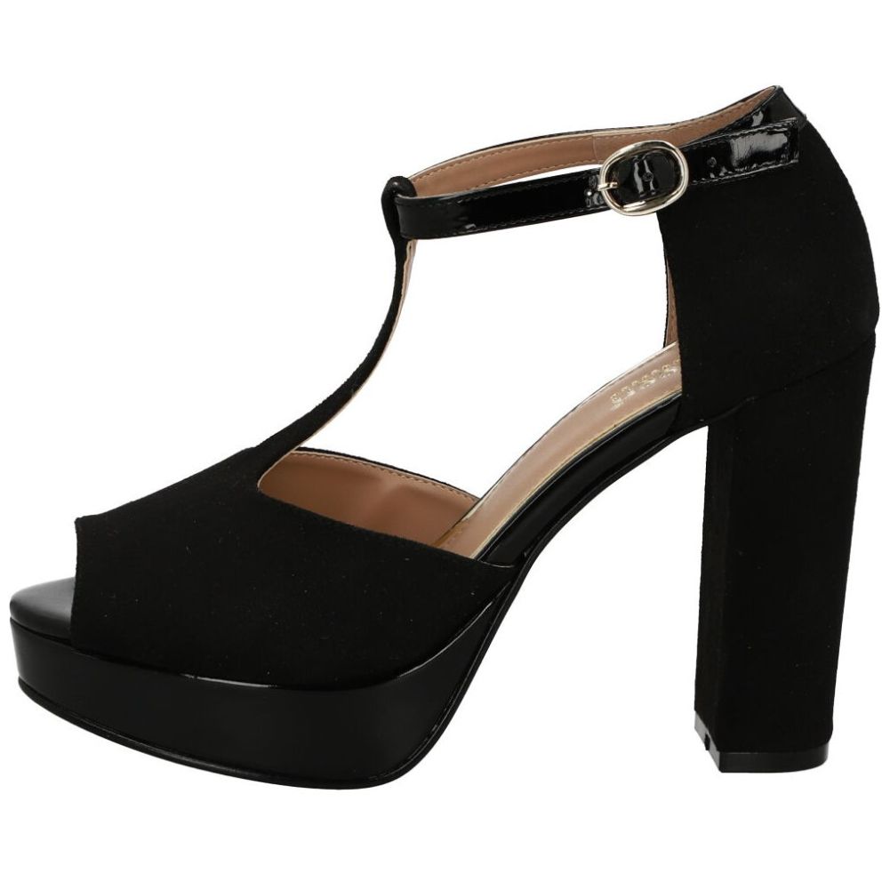 Sandalia Plataforma con Ajuste en T Negro Cristeen para Mujer