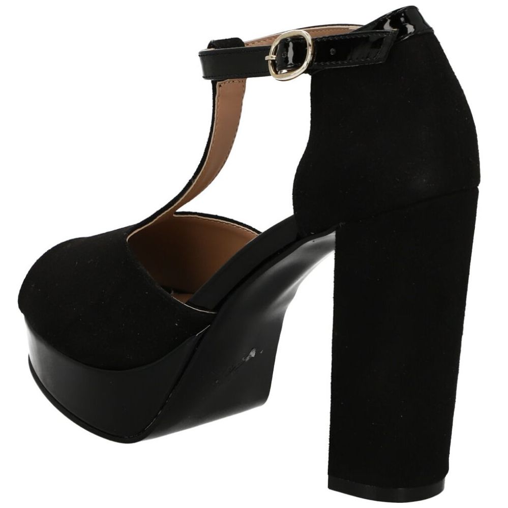 Sandalia Plataforma con Ajuste en T Negro Cristeen para Mujer