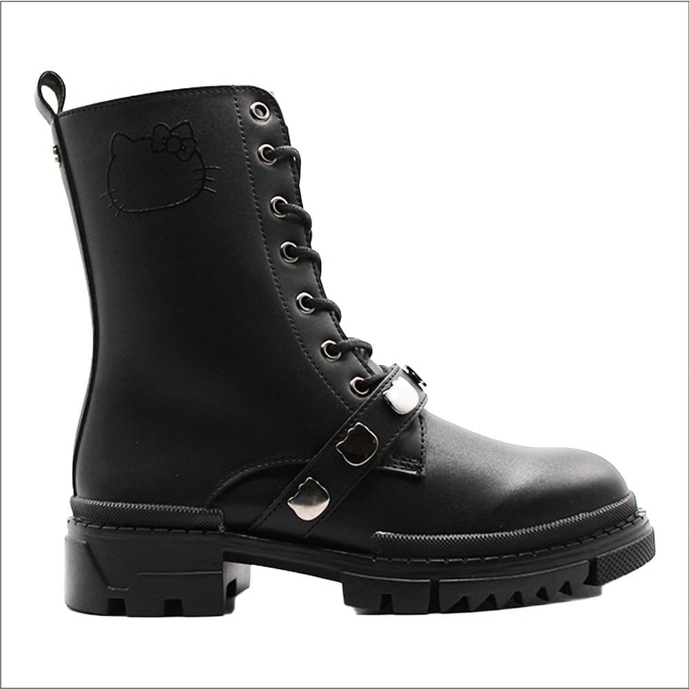 Bota Tipo Combat con Estoperoles Negra Kitty para Mujer