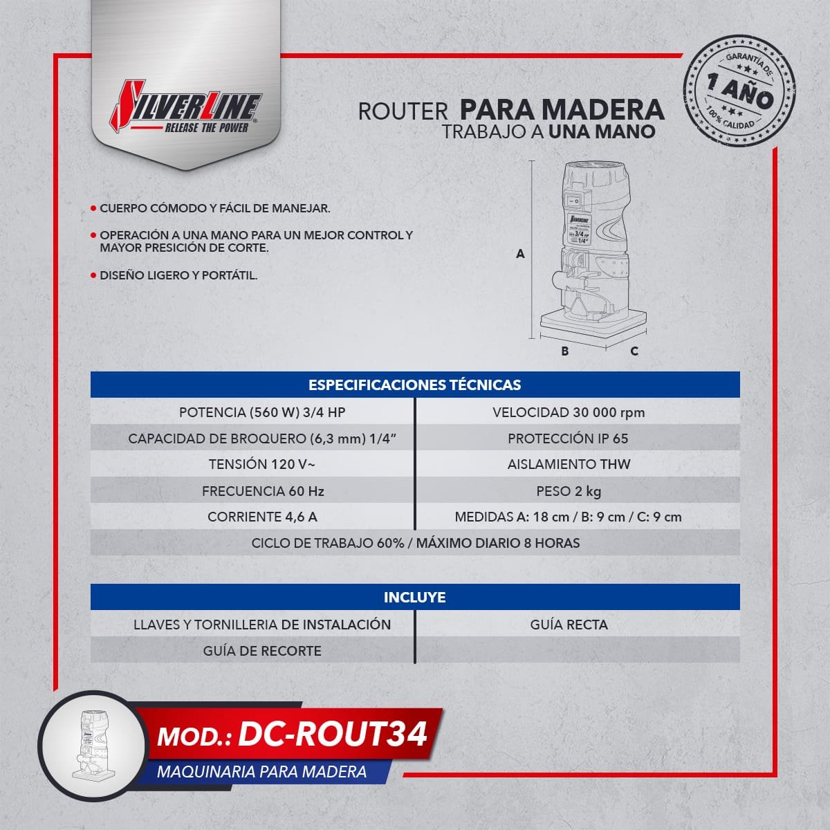 Router Silverline 3/4Hp+ Juego de 5 Brocas