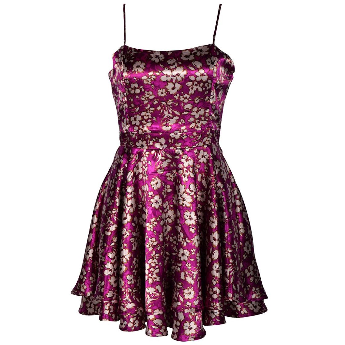 Vestido plisado de falda doble con tirantes y lazo Coral