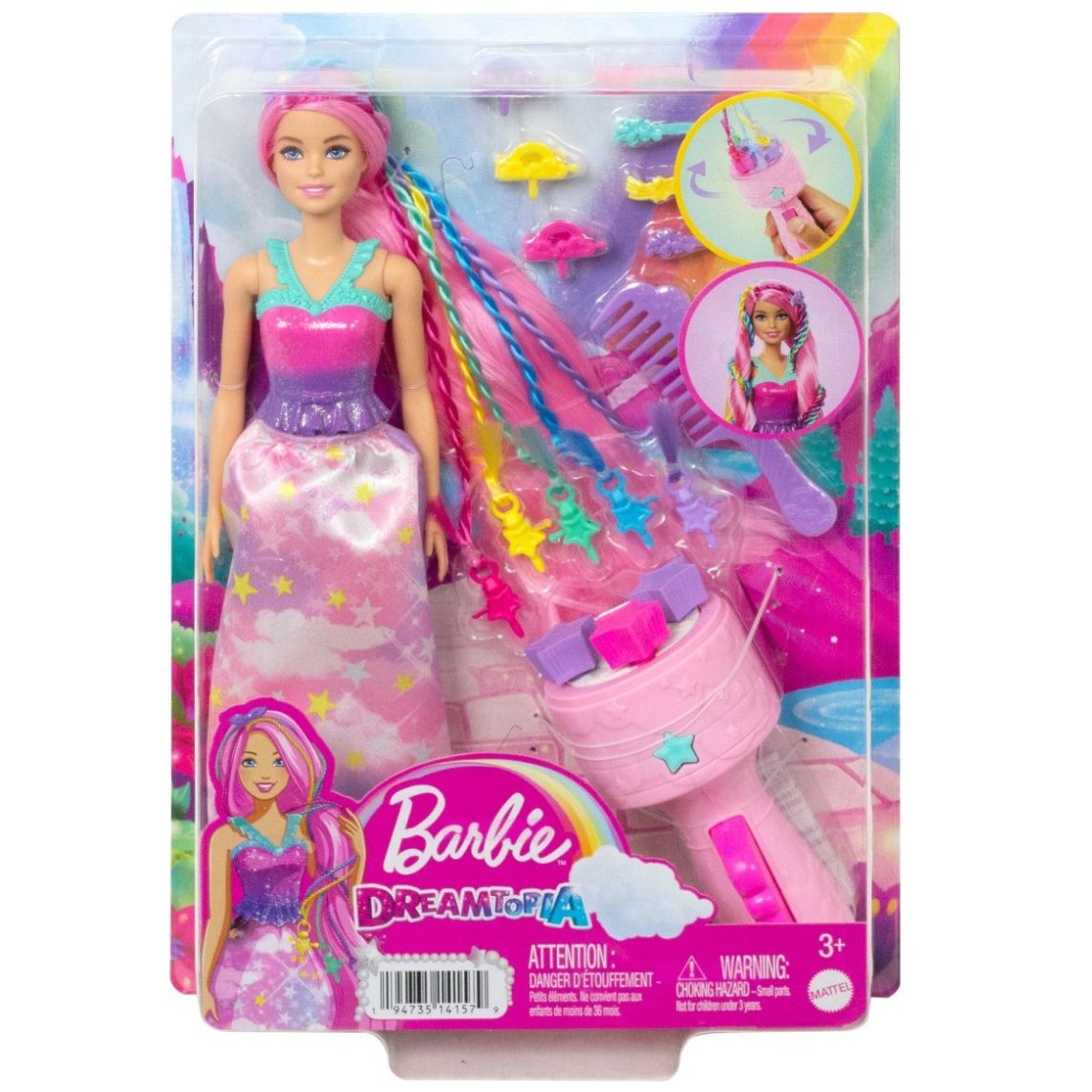 Barbie Fantasía Muñeca Princesa Trenzas Mágicas Nubes