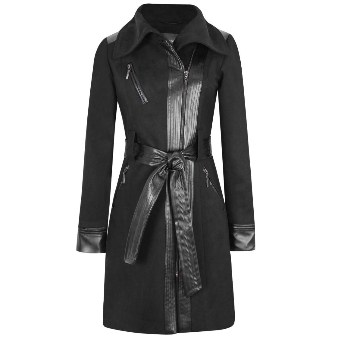 Abrigo Basel Cuello Camisero Combinado con Vinipiel