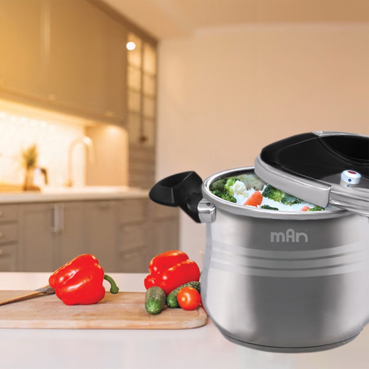 Olla de Presión 7 Lts Acero Inoxidable Man