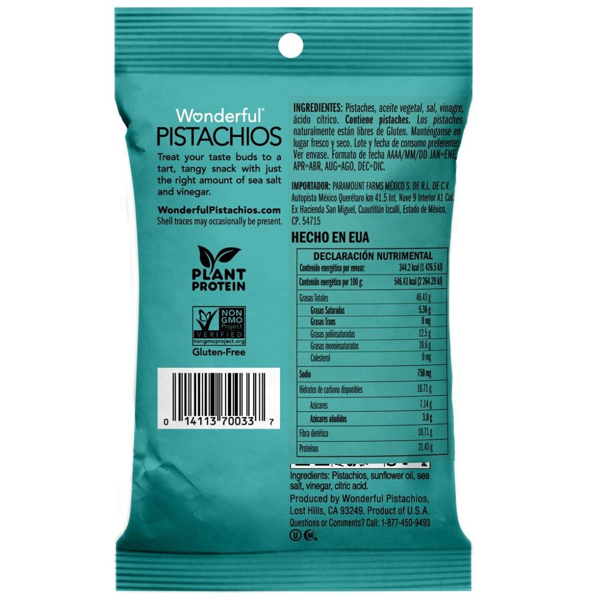 Pistaches Sin Cáscara Sal de Mar y Vinagre