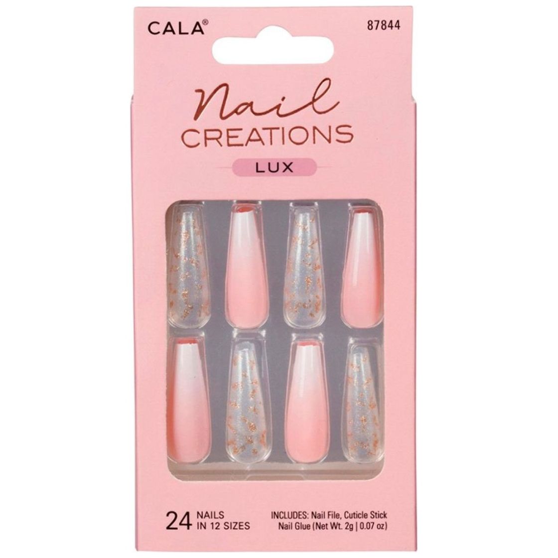 Kit Uñas Postizas Nail Creations Lux Long Coffin Ombré 24 Piezas