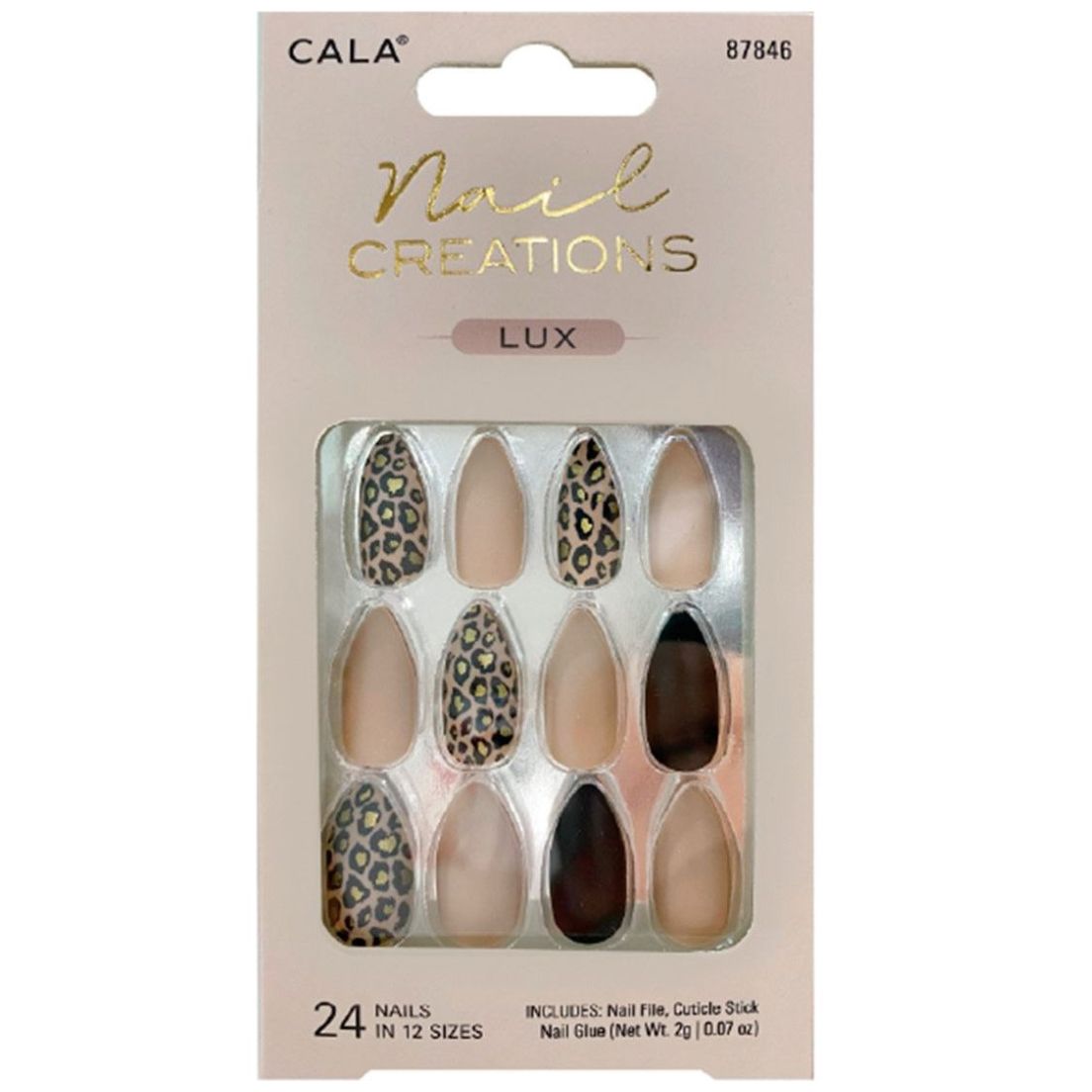 Kit Uñas Postizas Nail Creations Lux Stiletto Cheetah 24 Piezas