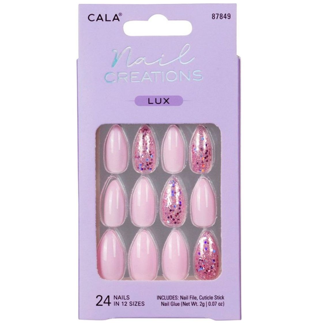 Kit Uñas Postizas Nail Creations Lux Stiletto Lavanda 24 Piezas