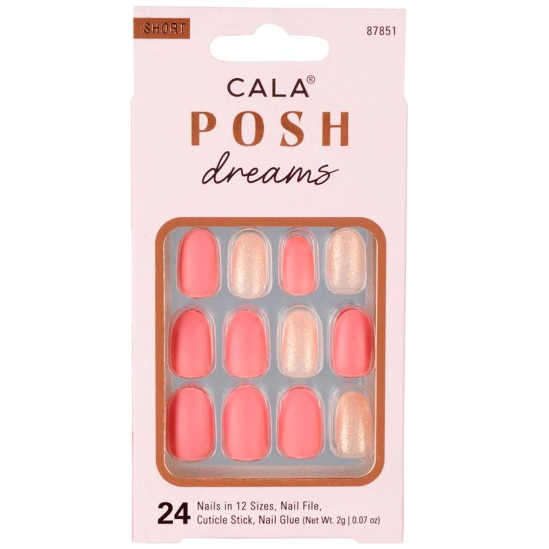 Kit Uñas Postizas Short Oval Rosa/glitter 24 Piezas