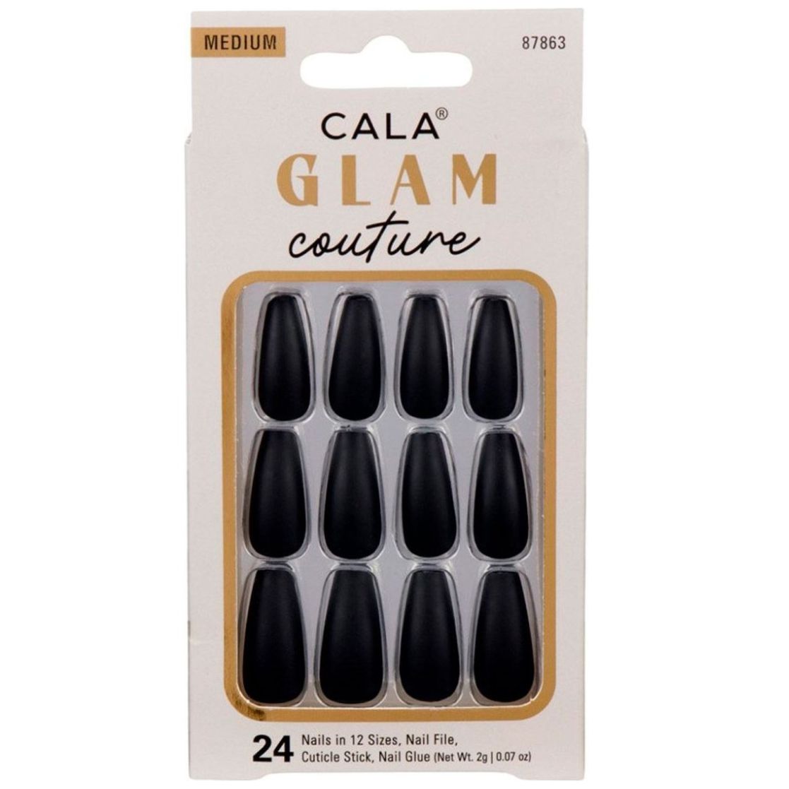 Kit Uñas Postizas Medium Coffin Negro Matte 24 Piezas