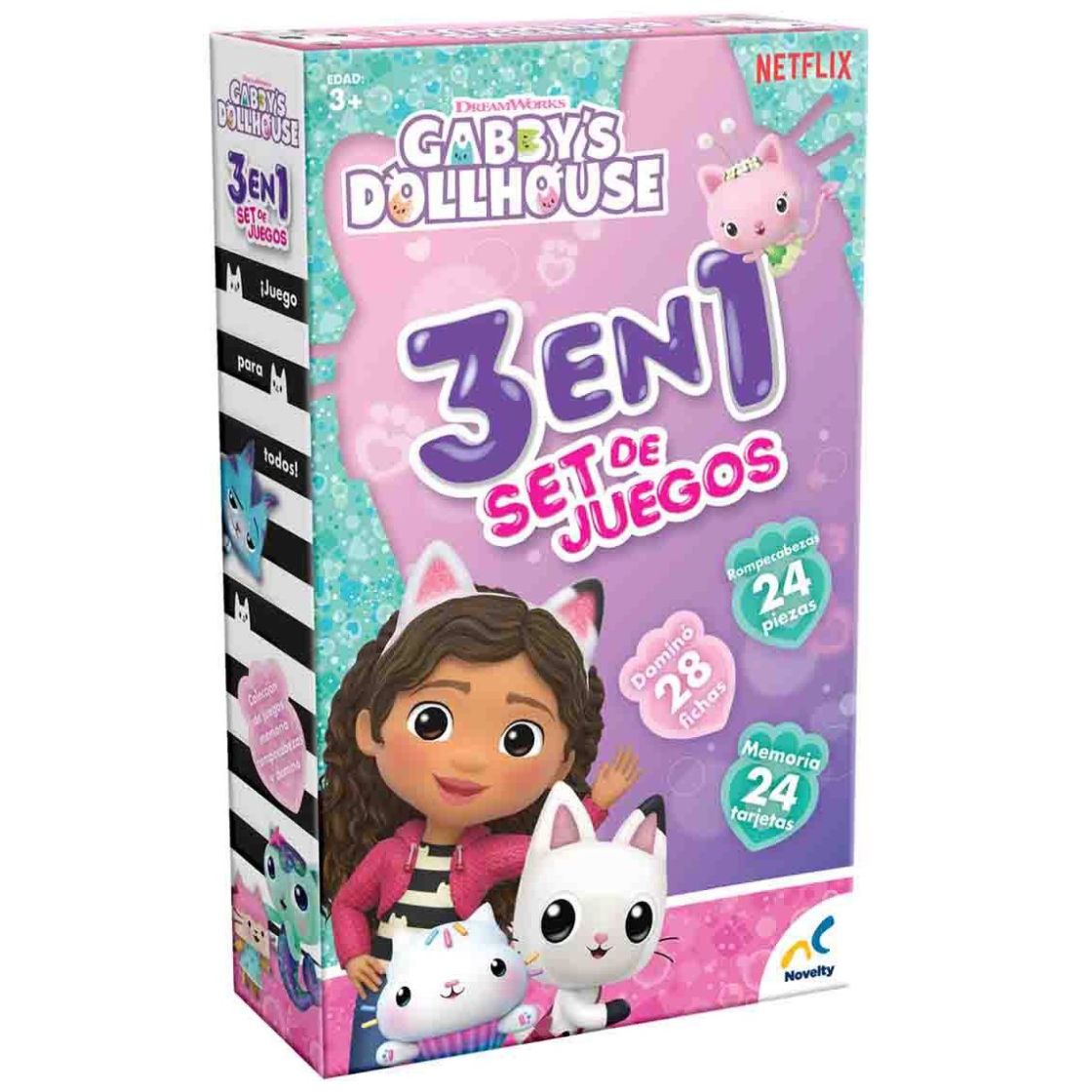 Set de Juegos 3 en 1 Memoria, Dominó y Rompecabezas Gabbys Dollhouse