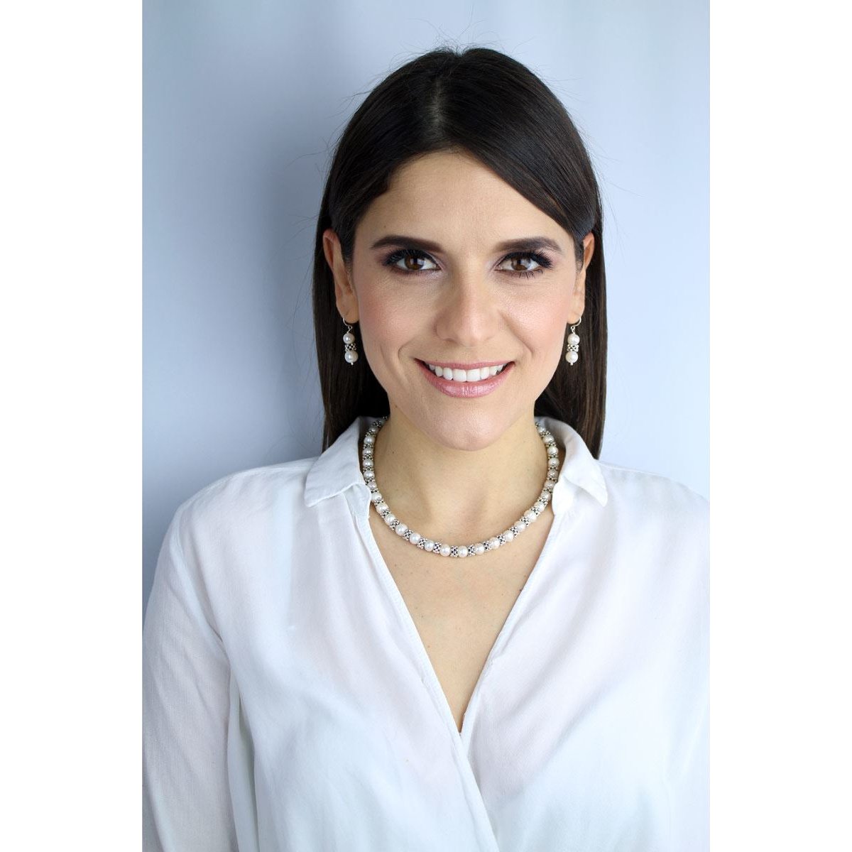 Collar y Aretes C&c Elegante Perlas Cultivadas Blanco